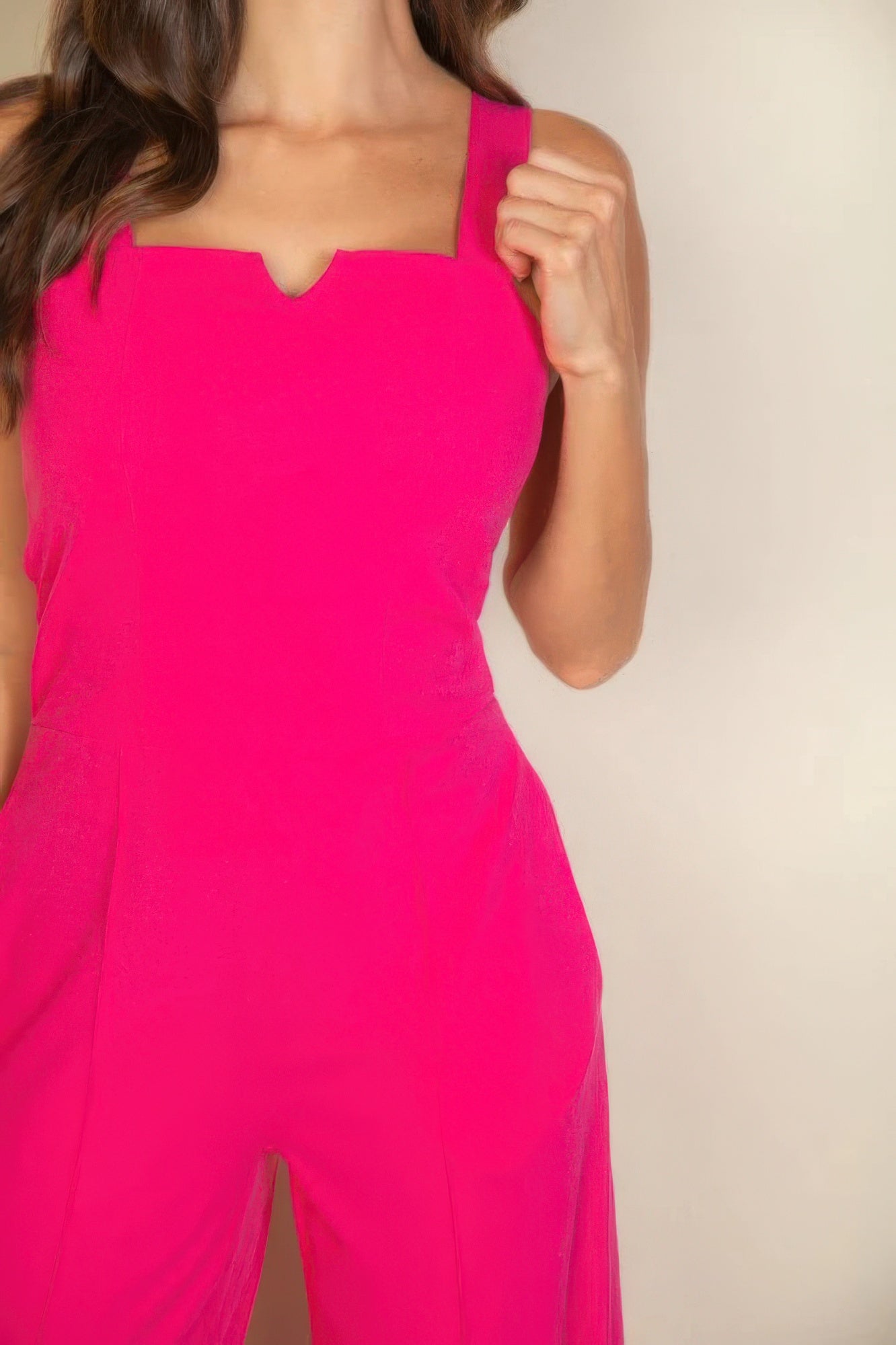 Fuchsia Notched Neck Cami Jumpsuit