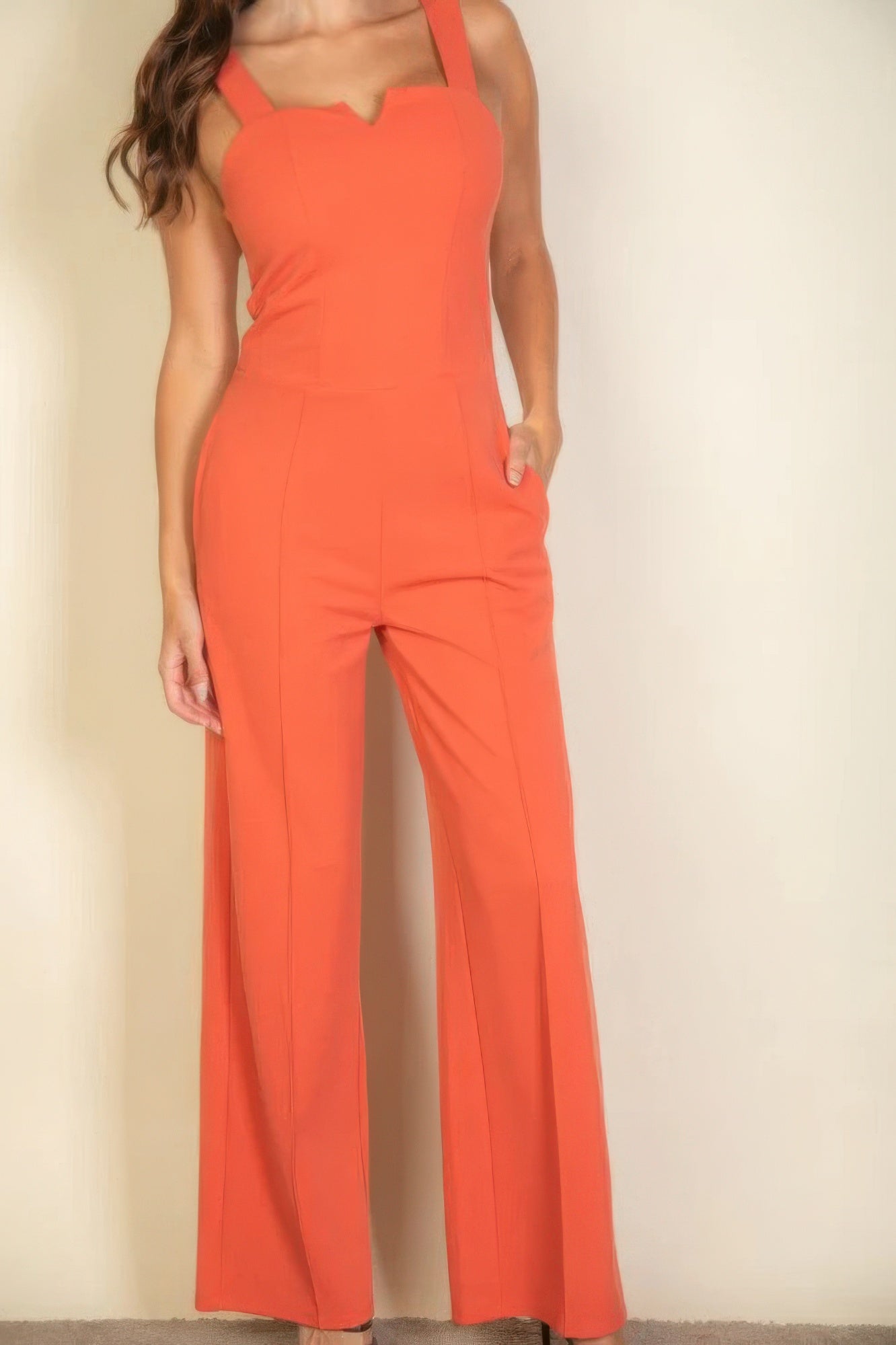 Rust Notched Neck Cami Jumpsuit