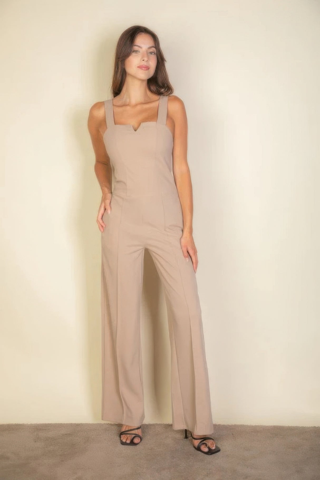 Taupe Notched Neck Cami Jumpsuit