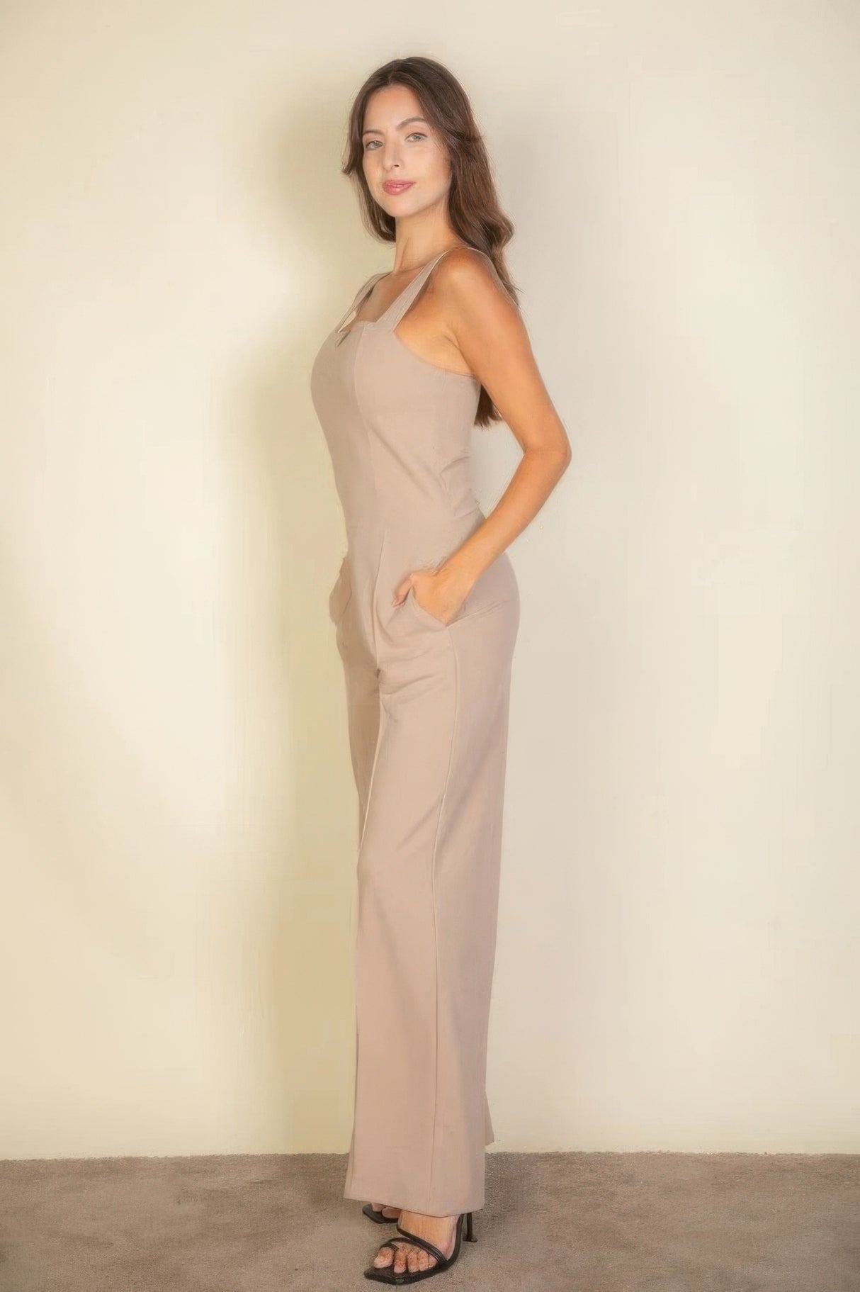 Taupe Notched Neck Cami Jumpsuit