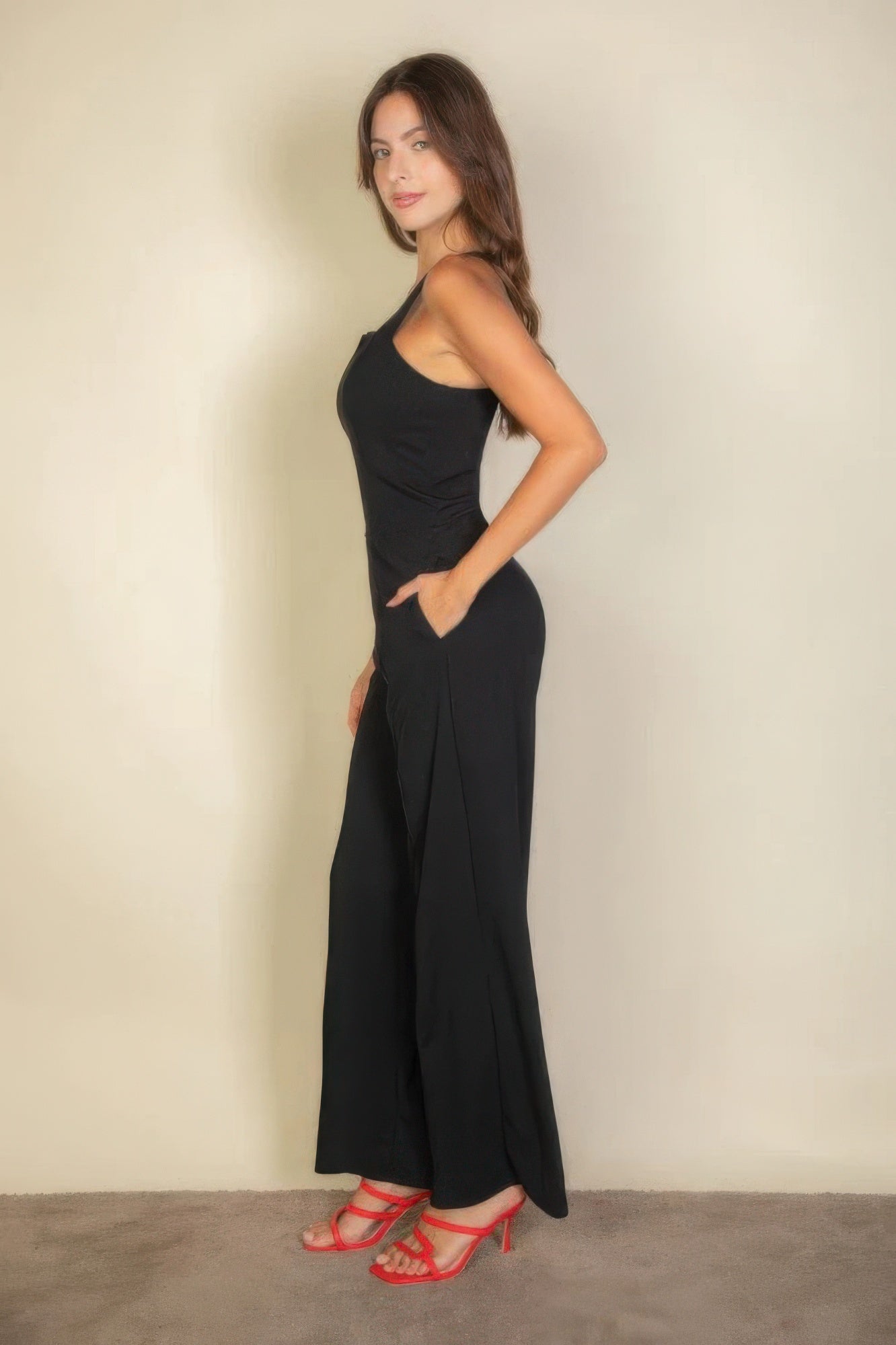 Black Notched Neck Cami Jumpsuit