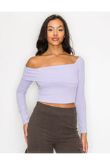 Lilac Bardot Ribbed Long Sleeve Crop Top