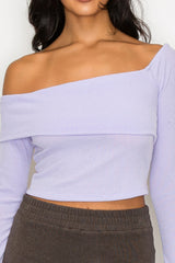 Lilac Bardot Ribbed Long Sleeve Crop Top