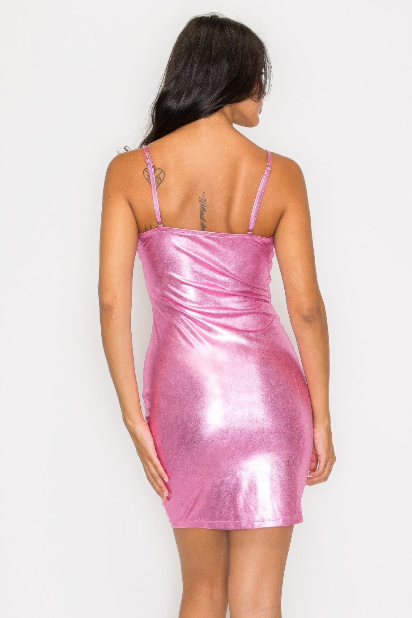 Pink Scoop Neck Foil Mini Dress