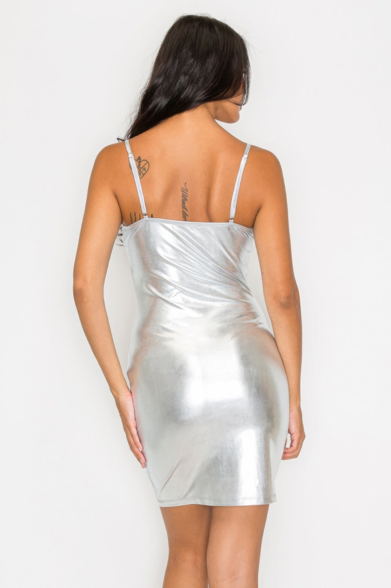 Silver Scoop Neck Foil Mini Dress