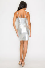 Silver Scoop Neck Foil Mini Dress