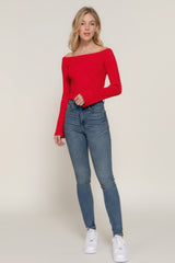 Red Long Flare Sleeve Off Shoulder Sweater