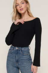 Black Long Flare Sleeve Off Shoulder Sweater