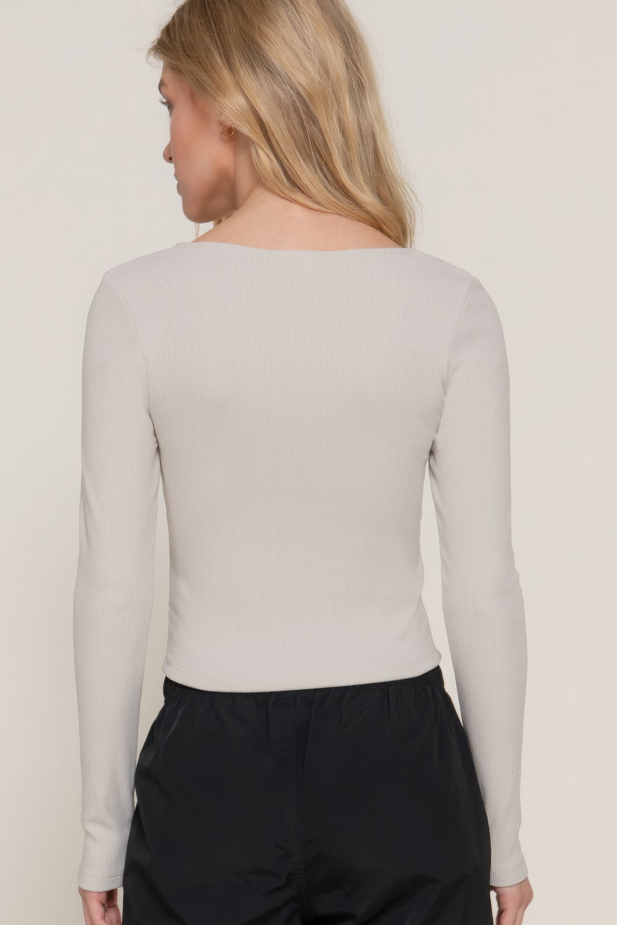 Silver Long Sleeve Sweetheart Neck Seam Detail Knit Top