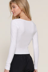 White Long Sleeve Sweetheart Neck Seam Detail Knit Top