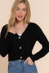 Black Long Sleeve V-Neck Sweater Cardigan