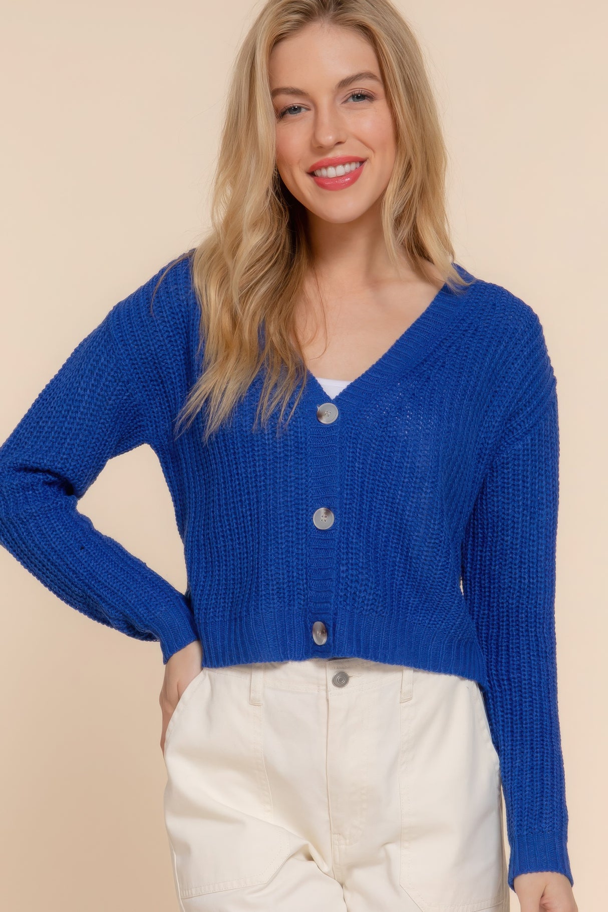 Blue Long Sleeve V-Neck Sweater Cardigan