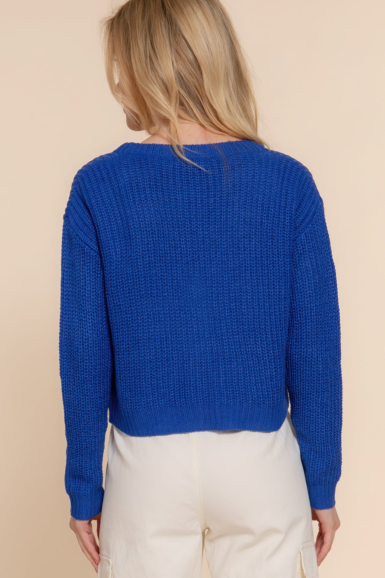 Blue Long Sleeve V-Neck Sweater Cardigan