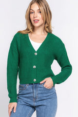 Green Long Sleeve V-Neck Sweater Cardigan