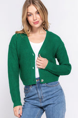 Green Long Sleeve V-Neck Sweater Cardigan