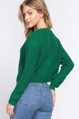 Green Long Sleeve V-Neck Sweater Cardigan