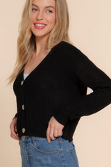 Black Long Sleeve V-Neck Sweater Cardigan