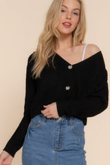 Black Long Sleeve V-Neck Sweater Cardigan