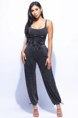 Black Washed Jumpsuit With Adjustable Ankle