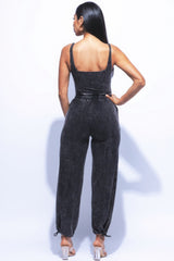 Black Washed Jumpsuit With Adjustable Ankle