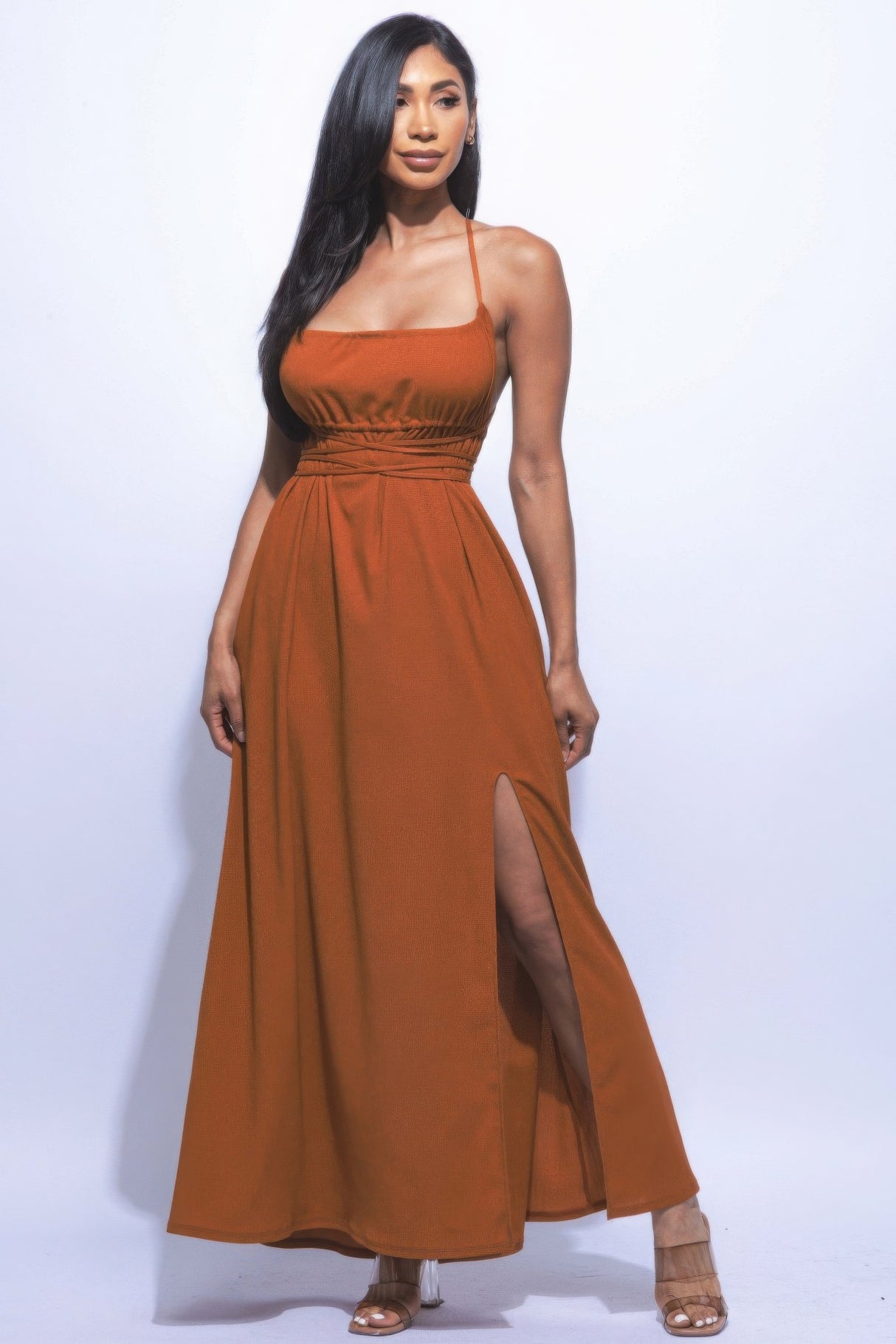 Mocha Side Slit Skirt Style Maxi Dress