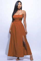 Mocha Side Slit Skirt Style Maxi Dress