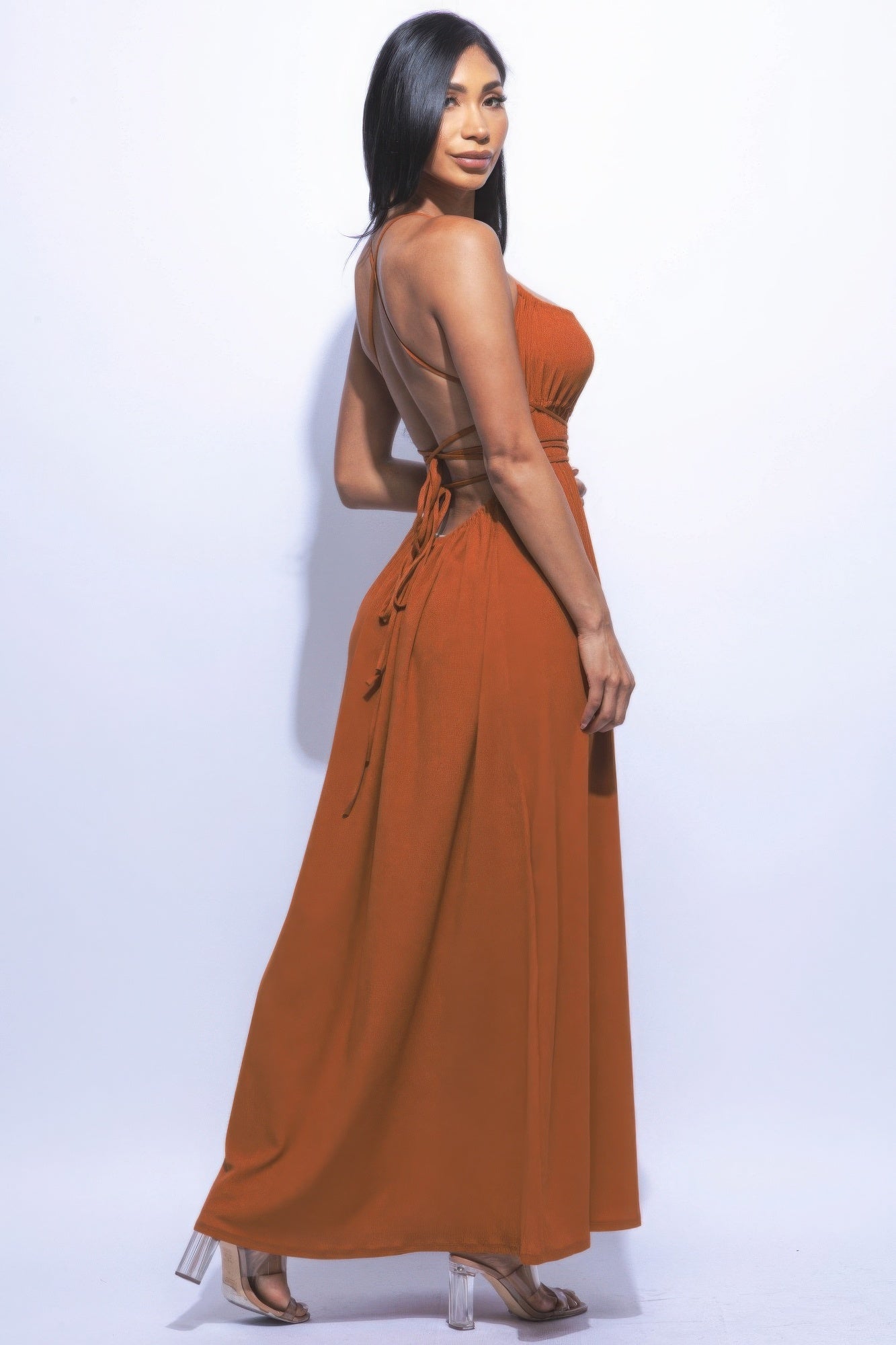 Mocha Side Slit Skirt Style Maxi Dress