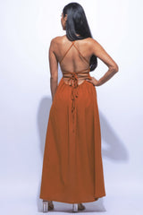 Mocha Side Slit Skirt Style Maxi Dress