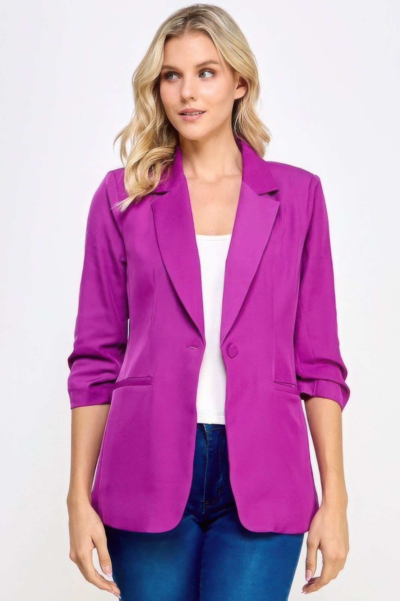 Orchid Buttoned Detail 3/4 Sleeve Blazer