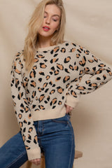 Beige Long Sleeve Animal Jacquard Sweater