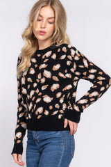 Black Long Sleeve Animal Jacquard Sweater