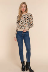 Beige Long Sleeve Animal Jacquard Sweater