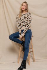 Beige Long Sleeve Animal Jacquard Sweater