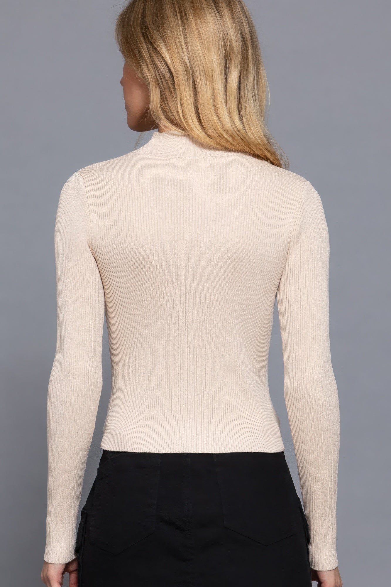 Beige Long Sleeve Two Way Open Zipper Sweater