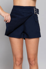 Navy Waist Belted Cargo Skort