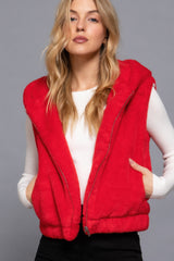 Red Hoodie Faux Fur Vest