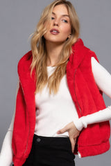 Red Hoodie Faux Fur Vest