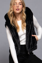 Black Hoodie Faux Fur Vest