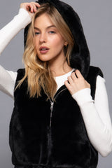 Black Hoodie Faux Fur Vest