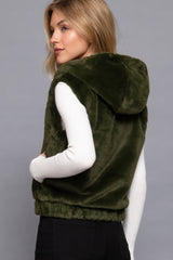 Olive Green Hoodie Faux Fur Vest