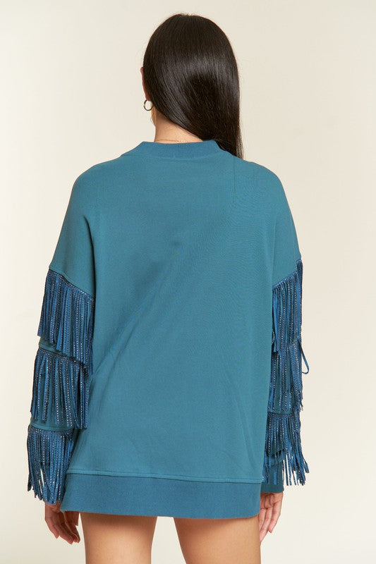 Plus Silver Studded Fringe Sleeve Top king-general-store-5710.myshopify.com