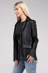 Sleek Pu Leather Blazer with Front Closure king-general-store-5710.myshopify.com