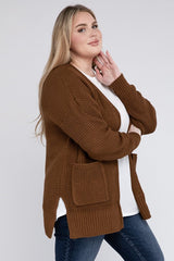 Plus Low Gauge Waffle Open Cardigan Sweater king-general-store-5710.myshopify.com