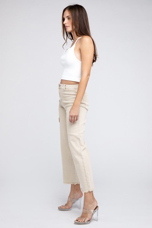 Acid Wash Frayed Cutoff Hem Straight Wide Pants king-general-store-5710.myshopify.com