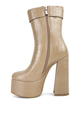 Bumpy Croc High Block Heeled Chunky Ankle Boots king-general-store-5710.myshopify.com