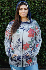 Tasha Apparel Full Size Floral Zip Up Hoodie