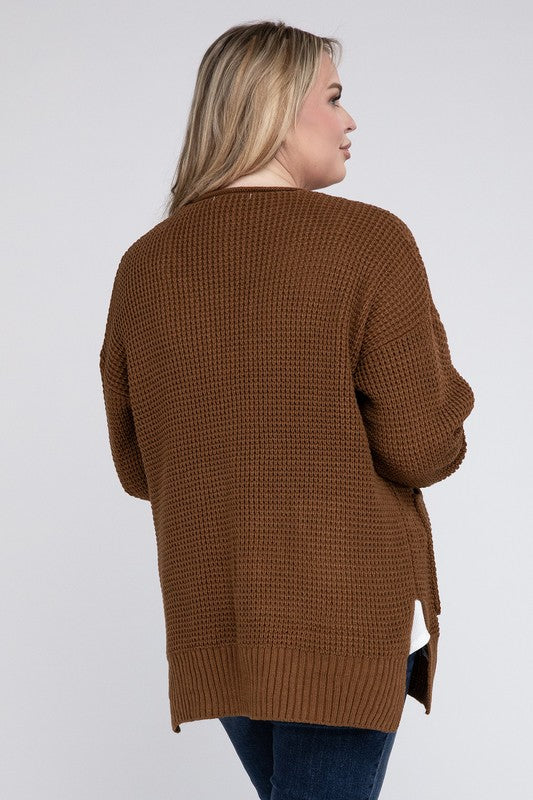 Plus Low Gauge Waffle Open Cardigan Sweater king-general-store-5710.myshopify.com