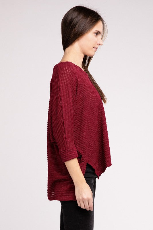 V-Neck Hi-Low Hem Jacquard Sweater king-general-store-5710.myshopify.com