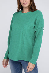 Ribbed Brushed Melange Hacci Sweater with a Pocket king-general-store-5710.myshopify.com