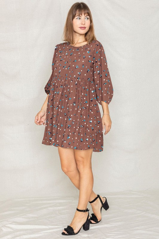 Abstract Polka Dot Bishop Sleeve Mini Dress